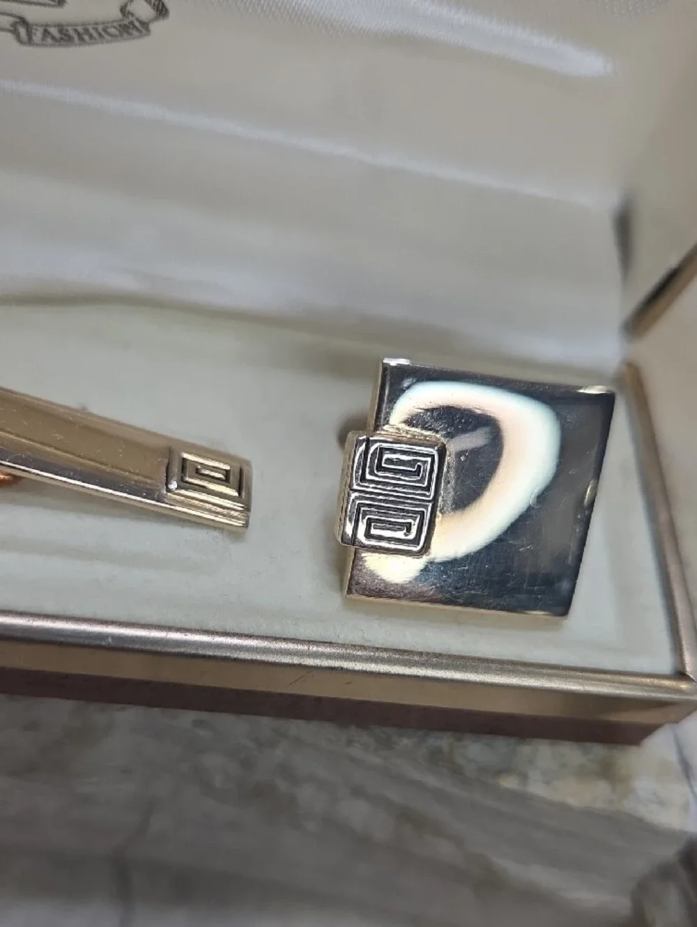 Vintage SWANK Gold-Tone Cufflink and Tie Clip Set In Box